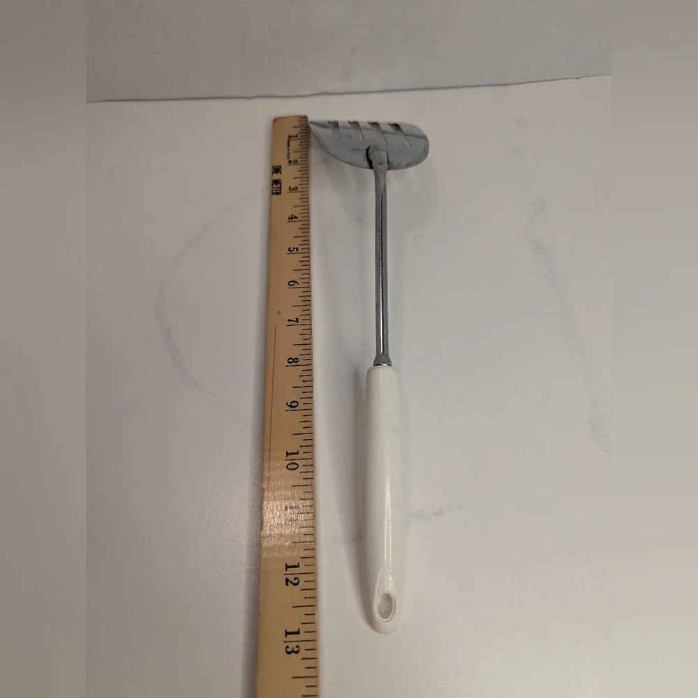 Ekco Slotted Angled Vtg Spatula Chromium Plated - Plastic White Handle 13” Long